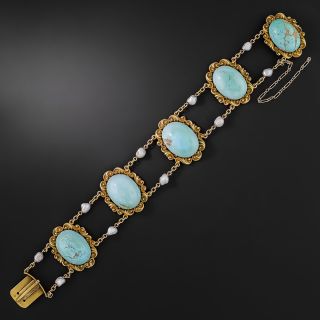 Victorian Turquoise and Freshwater Pearl Bracelet - 2