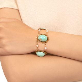 Victorian Turquoise and Freshwater Pearl Bracelet