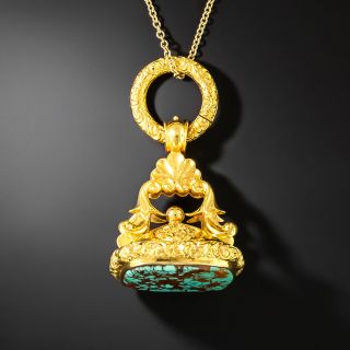 Victorian Turquoise and Gold Fob Necklace - 2