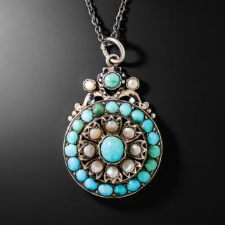 Victorian Turquoise and Pearl Pendant - 2