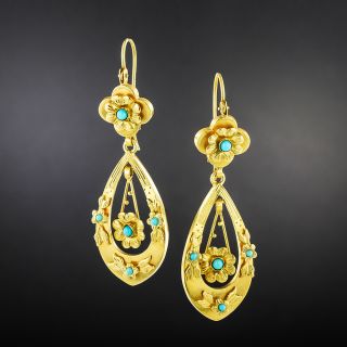 Victorian Turquoise Chrysocolla Quartz Dangle Earrings - 2
