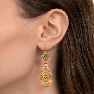 Victorian Turquoise Chrysocolla Quartz Dangle Earrings