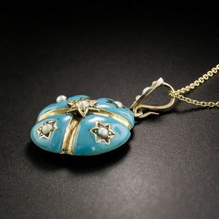 Victorian Turquoise Enamel and Pearl Locket