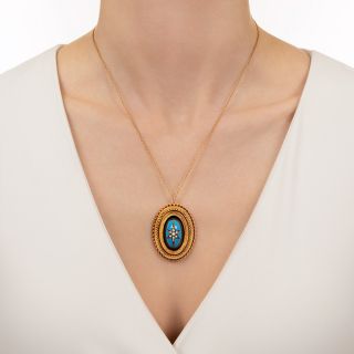 Victorian Turquoise Enamel and Seed Pearl Pendant 