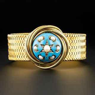 Victorian Turquoise Enamel, Natural Pearl And Diamond Bracelet - 2