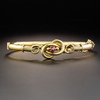 Victorian Weave Bangle Bracelet with Garnet Doublet - 2