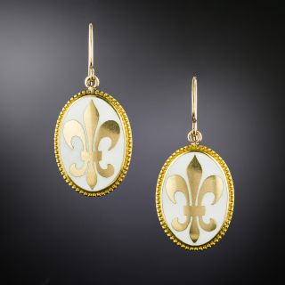 Victorian White Enamel Fleur-de-Lys Earrings  - 2