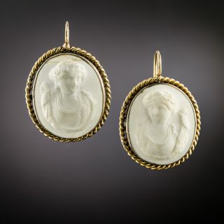 Victorian White Lava Cameo Earrings - 2