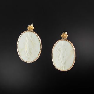 Victorian White Lava Cameo Earrings  - 6