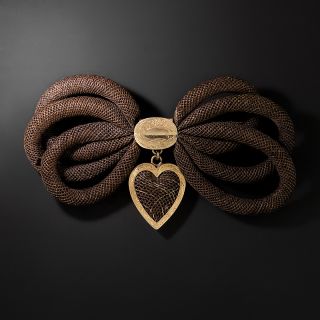 Victorian Woven Hair Bow Brooch with Heart - 4