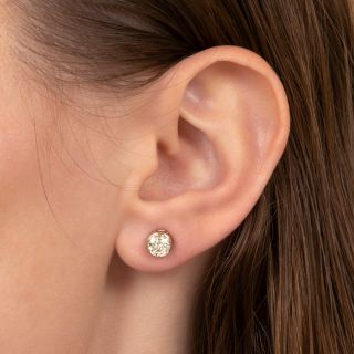 Vintage 1.29 Carat European-Cut Diamond Stud Earrings