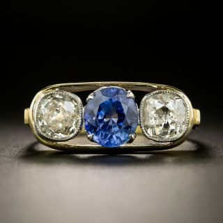 Vintage 1.50 Carat Sapphire and Diamond Three-Stone Ring - 2
