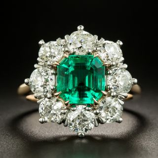 Vintage 1.87 Carat Emerald and Diamond Halo Ring - GIA No Treatment - 2