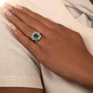 Vintage 1.87 Carat Emerald and Diamond Halo Ring - GIA No Treatment