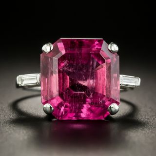 Vintage 10 Carat Square Pink Tourmaline and Diamond Ring - By Carl Ernst - 3
