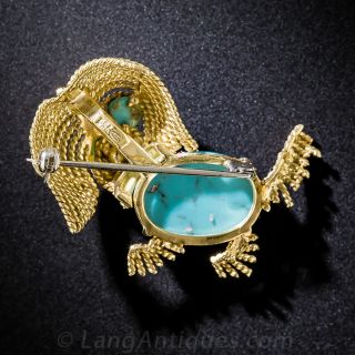 Vintage 18k and Natural Persian Turquoise Puppy Pin