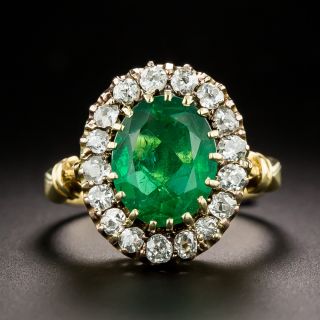 Vintage 2.35 Carat Emerald and Diamond Halo Ring - AGL - 3