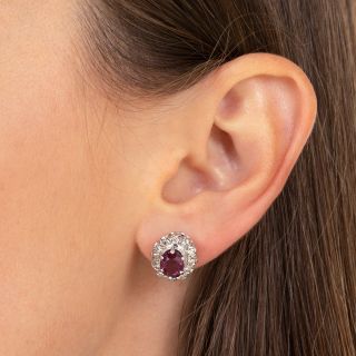 Vintage 2.50 Carat Purple Sapphire and Diamond Stud Earrings