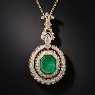 Vintage 4.92 Carat Emerald Diamond Pendant Necklace