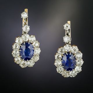 Vintage 5.60 Carat Sapphire and Diamond Drop Earrings - GIA - 3