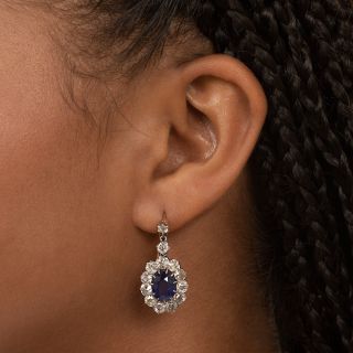 Vintage 5.60 Carat Sapphire and Diamond Drop Earrings - GIA