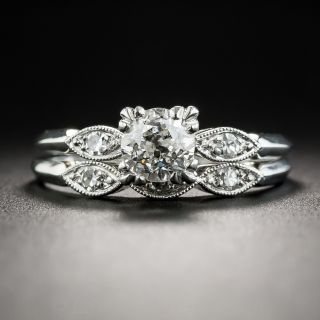 Vintage .62 Carat Platinum Diamond Wedding Set - GIA H VS2