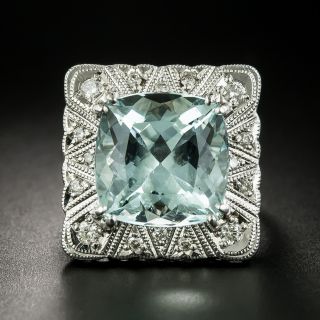 Vintage  8.36 Carat Cushion-Cut Aquamarine and Diamond Ring - 2