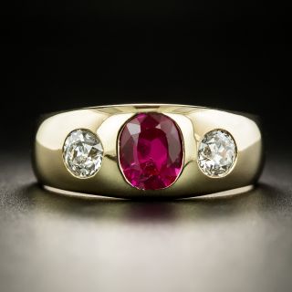 Vintage Austrian Synthetic Ruby and Diamond Three-Stone Ring - 3