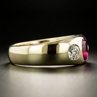 Vintage Austrian Synthetic Ruby and Diamond Three-Stone Ring