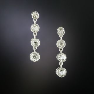 Vintage Bezel-Set Diamond Dangle Earrings  - 2