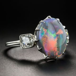 Vintage Black Opal Platinum Diamond Ring