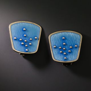 Vintage Blue Enamel Earrings - 3