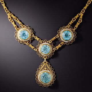 Vintage Blue Zircon and Seed Pearl Necklace - 2