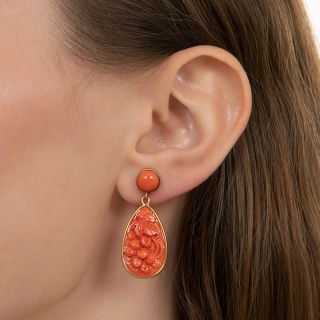 Vintage Carved Coral Drop Earrings