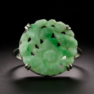Carved Jade Flower Blossom Ring - 3