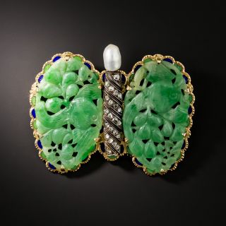 Vintage Carved Jade Wing Butterfly Brooch - GIA - 2