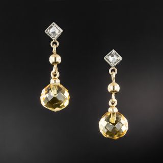 Vintage Citrine Bead And Diamond Dangle Earrings - 2