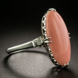 Vintage Coral and Diamond Dinner Ring