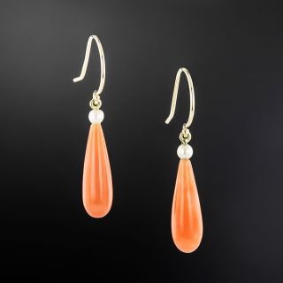Vintage Coral and Pearl Dangle Earrings - 3