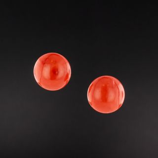 Vintage Coral Button Earrings - 2