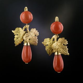 Vintage Coral Leaf Earrings - 3