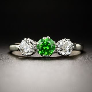 Vintage Demantoid Garnet and Diamond Three-Stone Ring
