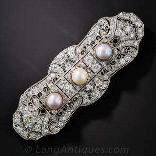 Vintage Diamond and Natural Fancy Colored Pearl Brooch, Circa 1920 - 2