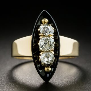 Vintage Diamond and Onyx Navette Ring - 2