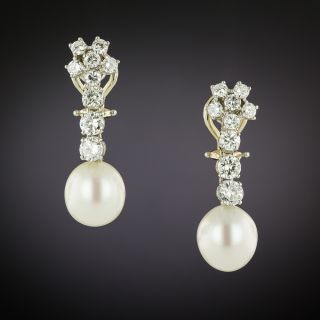 Vintage Diamond and Pearl Drop Earrings - 6