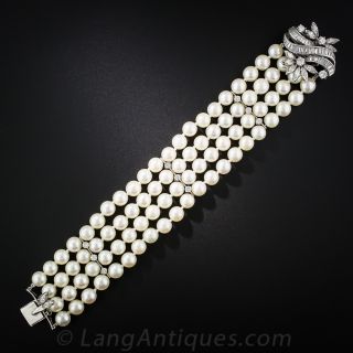 Vintage Diamond, Cultured Pearl & Platinum Bracelet - 4