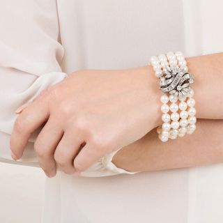 Vintage Diamond, Cultured Pearl & Platinum Bracelet