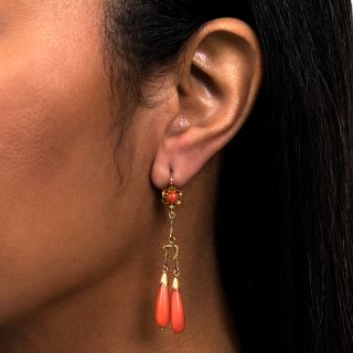 Vintage Double Coral Dangle Earrings
