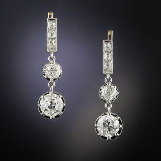 Vintage Double Diamond Dangle Earrings - GIA I VS1 & J VS2 - 1