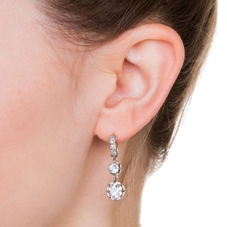 Vintage Double Diamond Dangle Earrings - GIA I VS1 & J VS2